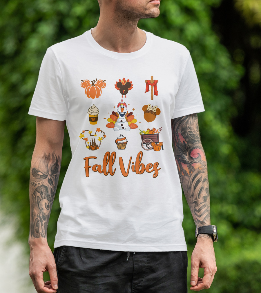 Fall Vibes Olaf Pumpkin Mickey Ears Turkey Cupcake T-Shirt