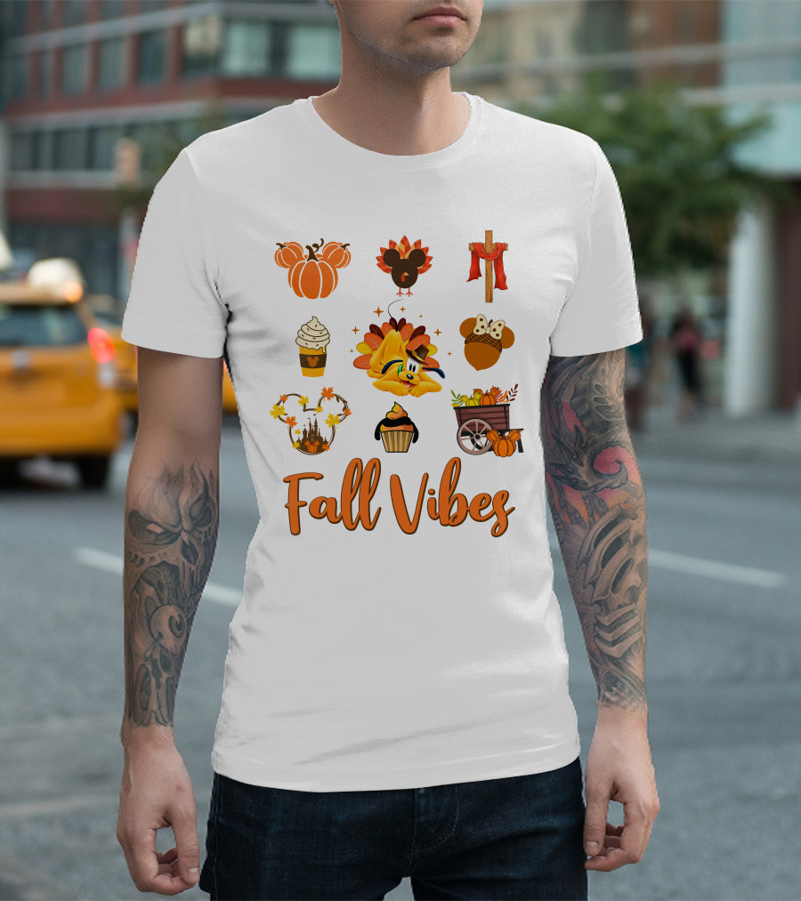 Fall Vibes Mickey Mouse Pumpkin Cupcake Autumn Pluto T-Shirt