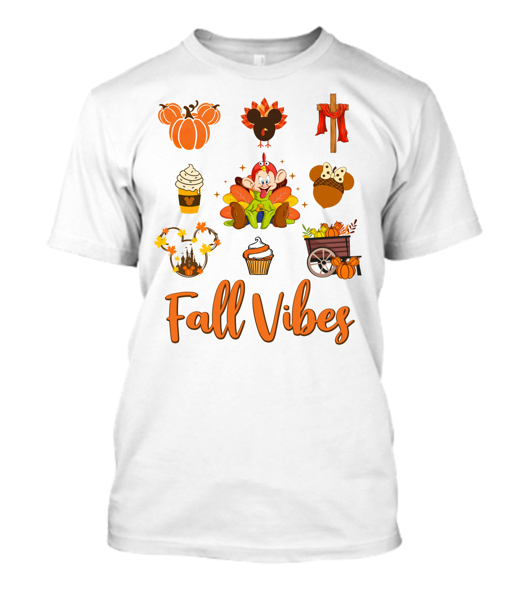 Fall Vibes Dopey Pumpkin Autumn Harvest Cupcake Thanksgiving Coffee Mickey Ears T-Shirt