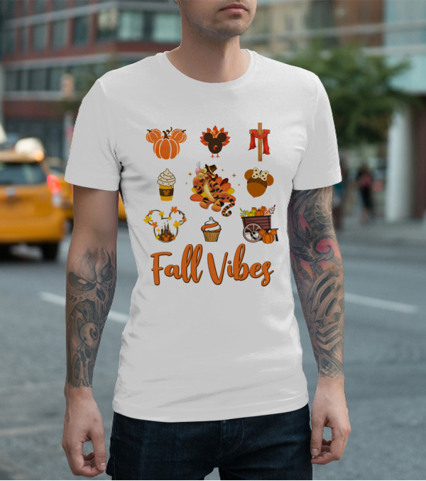 Tigger Fall Vibes Autumn Pumpkin Coffee Castle Thanksgiving Cupcake Harvest T-Shirt