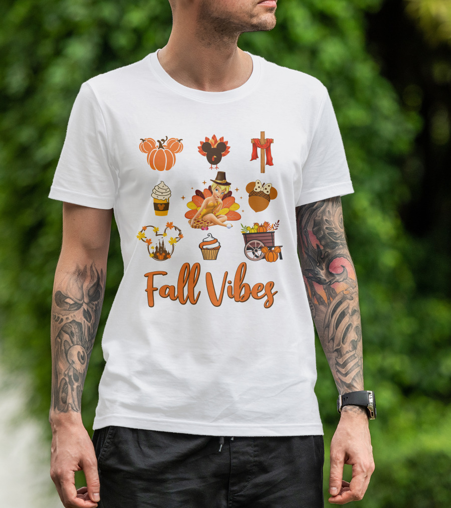 Tinkerbell Fall Vibes Pumpkin Turkey Cupcake Thanksgiving T-Shirt