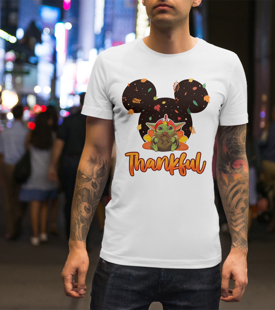Thankful Baby Yoda Thanksgiving Turkey Ears T-Shirt