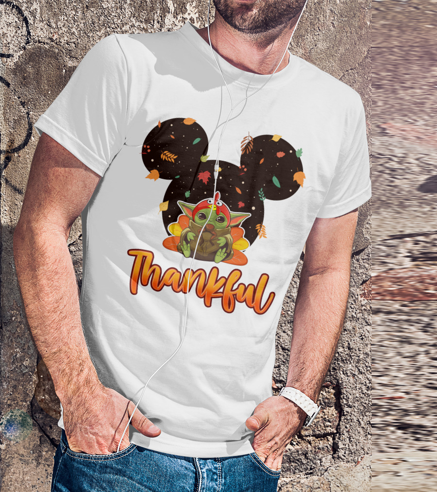 Thankful Baby Yoda Thanksgiving Turkey Ears T-Shirt