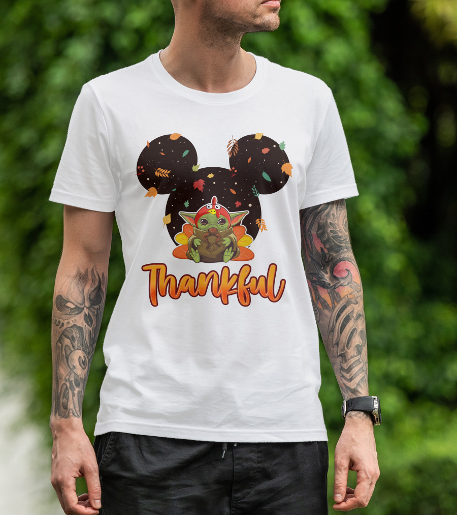 Thankful Baby Yoda Thanksgiving Turkey Ears T-Shirt
