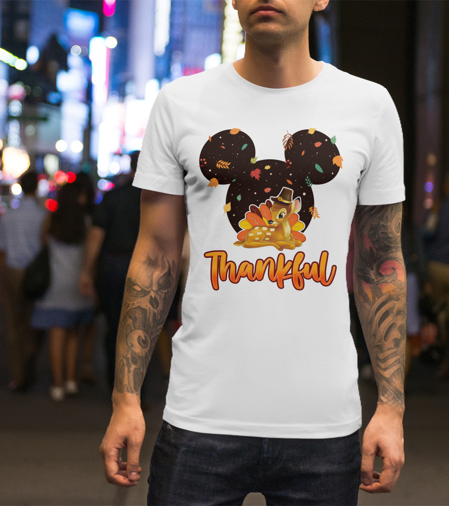 Bambi Thankful Autumn Leaves Mickey Ears T-Shirt