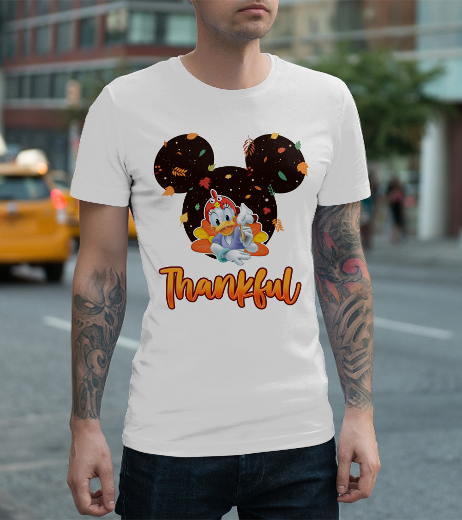 Thankful Daisy Thanksgiving Mickey Leaves T-Shirt