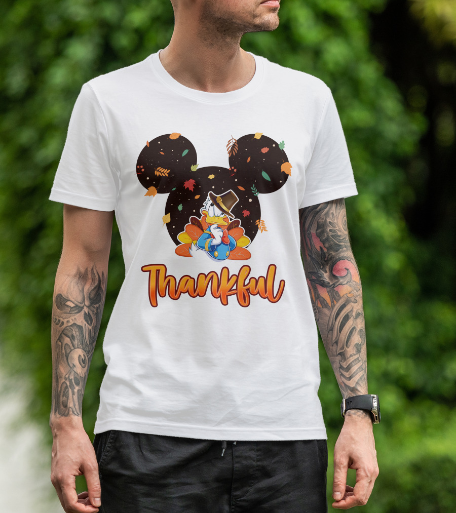 Thankful Donald Duck Mickey Ears Fall Leaves T-Shirt