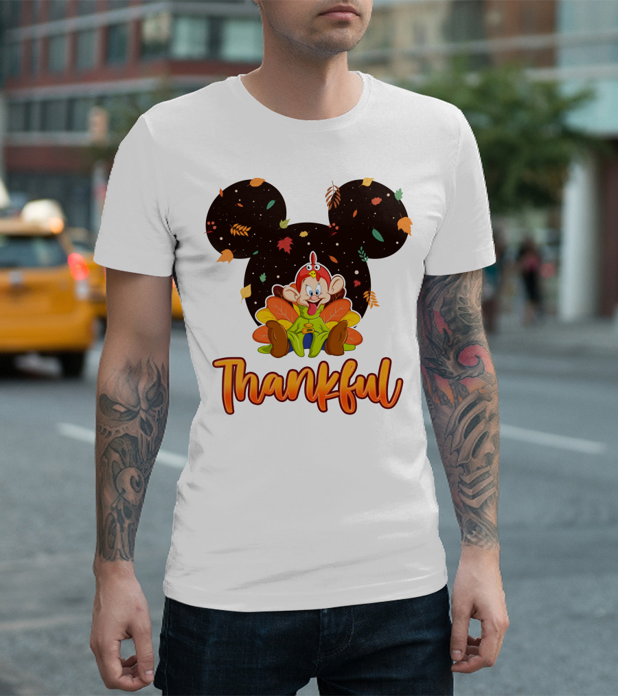 Thankful Dopey Thanksgiving Mickey Ears Fall Leaves T-Shirt