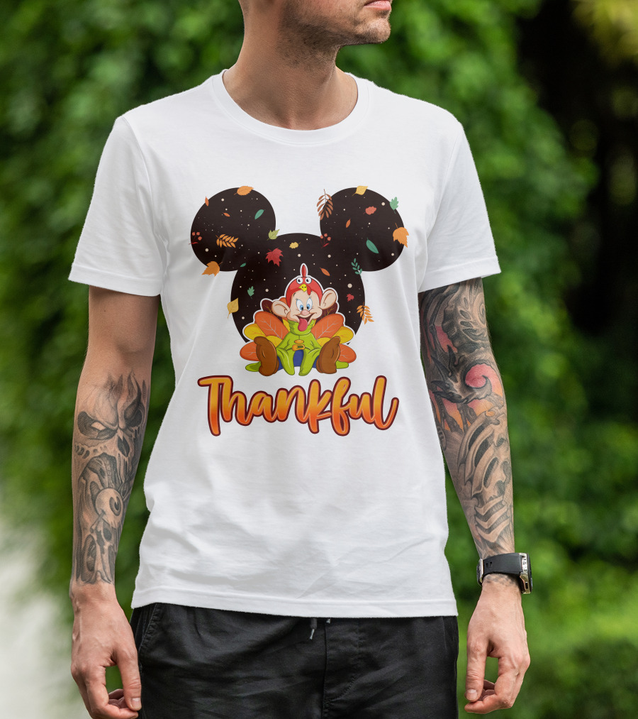 Thankful Dopey Thanksgiving Mickey Ears Fall Leaves T-Shirt