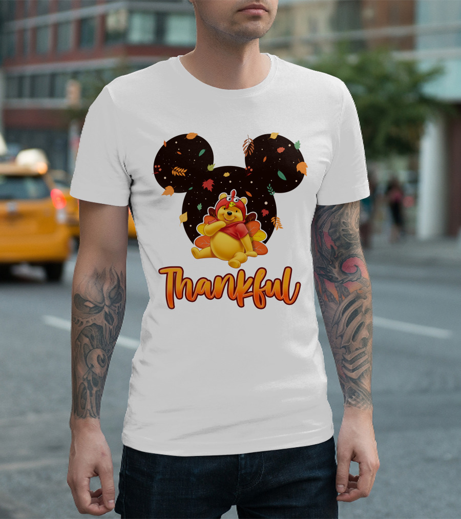 Thankful Pooh Turkey Costume Mickey Ears Leaves T-Shirt