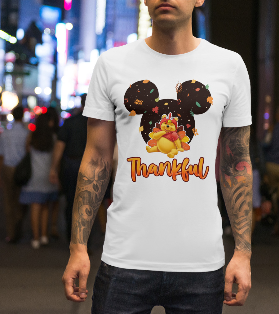 Thankful Pooh Turkey Costume Mickey Ears Leaves T-Shirt