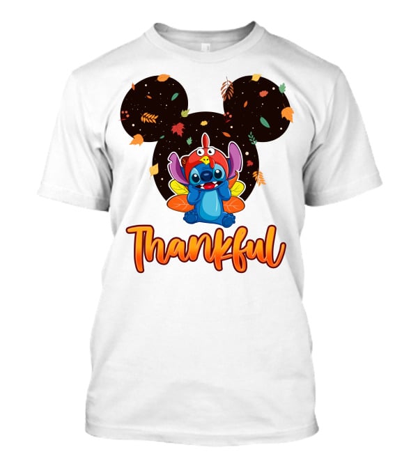 Thankful Stitch Thanksgiving Mickey Ears Autumn Leaves T-Shirt
