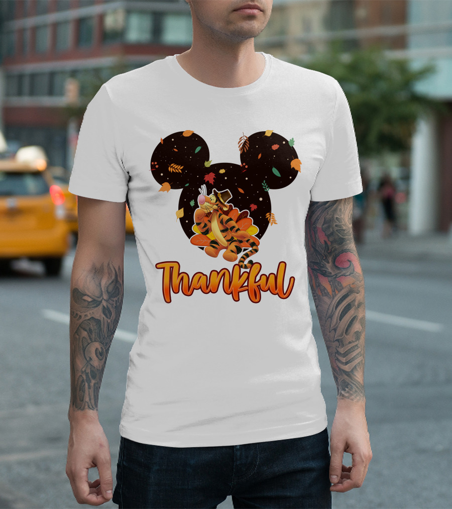 Thankful Tigger With Autumn Leaves And Mickey Ears T-Shirt