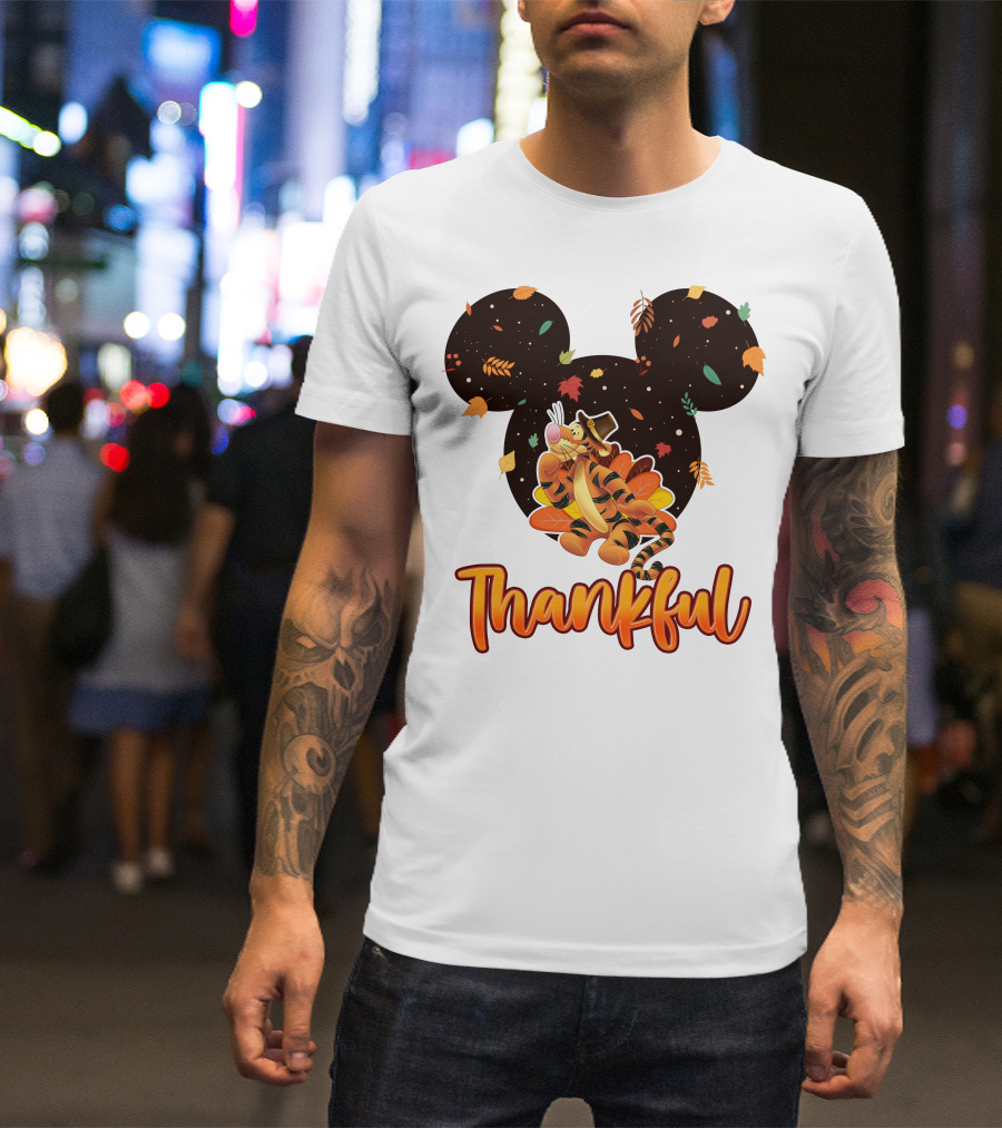 Thankful Tigger With Autumn Leaves And Mickey Ears T-Shirt