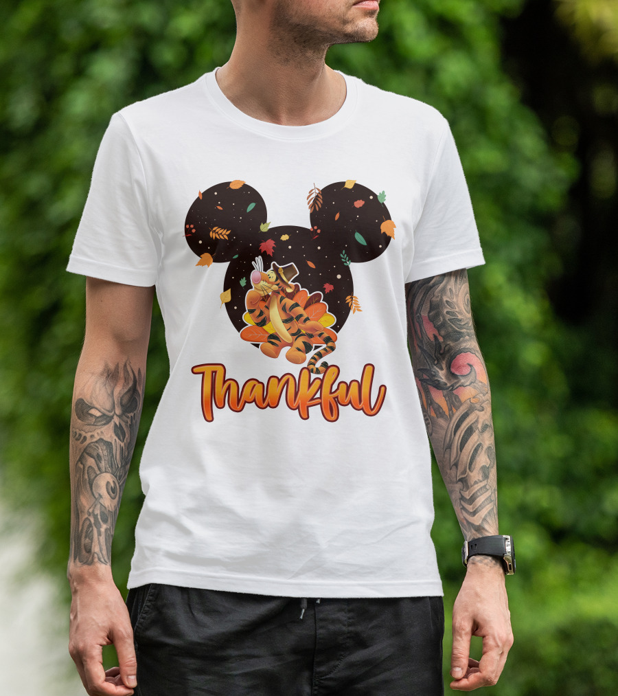 Thankful Tigger With Autumn Leaves And Mickey Ears T-Shirt