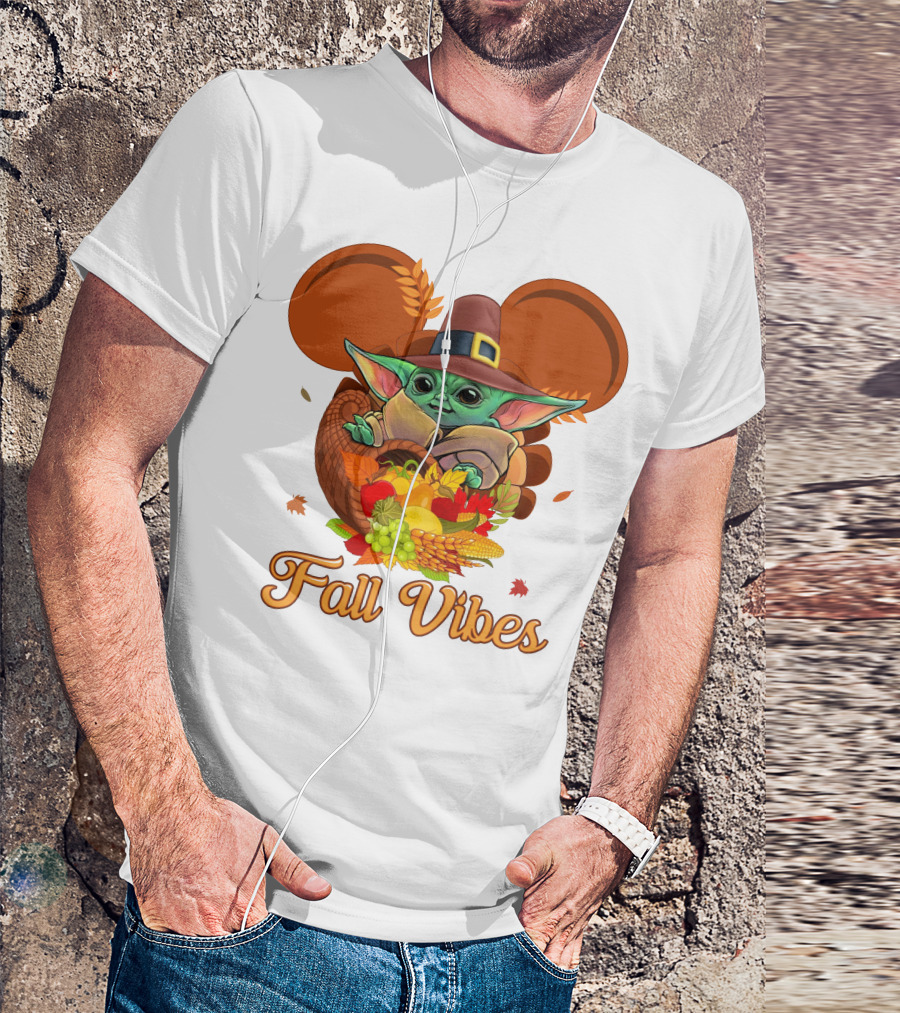 Fall Vibes Baby Yoda Mickey Ears Cornucopia T-Shirt