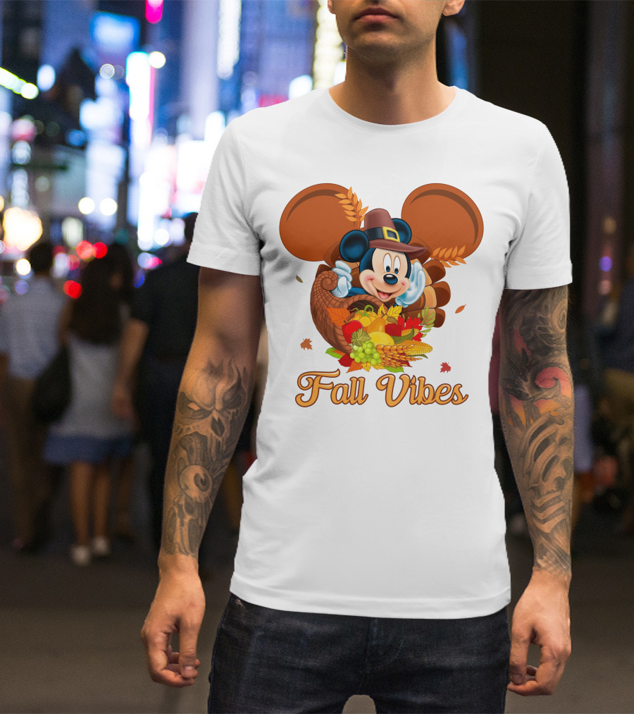 Mickey Mouse Fall Vibes Cornucopia Harvest Hat T-Shirt