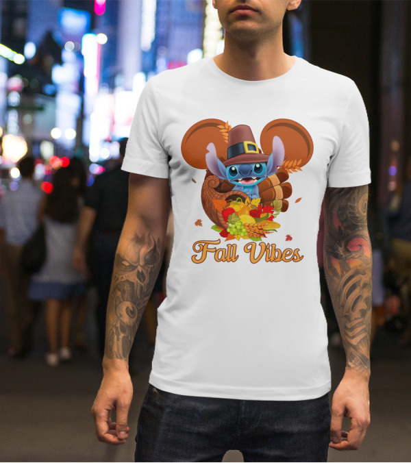 Fall Vibes Stitch Thanksgiving Cornucopia T-Shirt