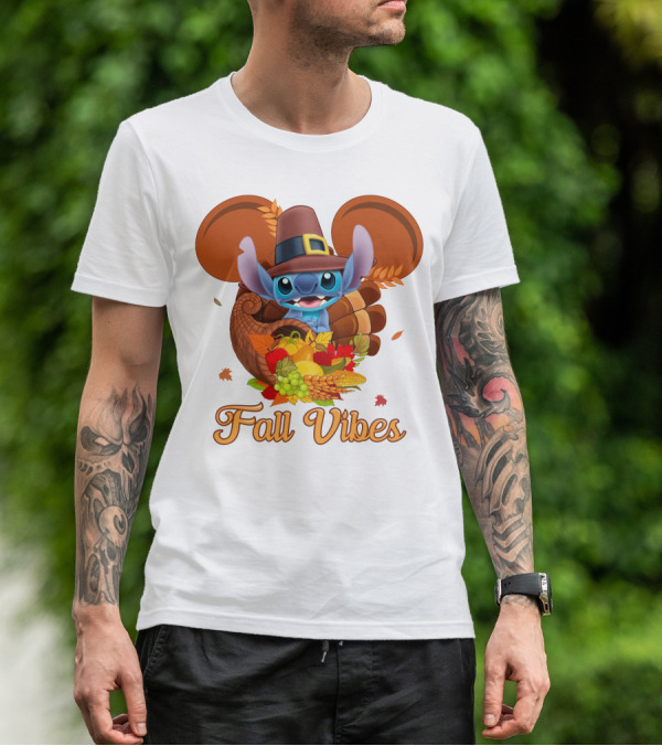 Fall Vibes Stitch Thanksgiving Cornucopia T-Shirt