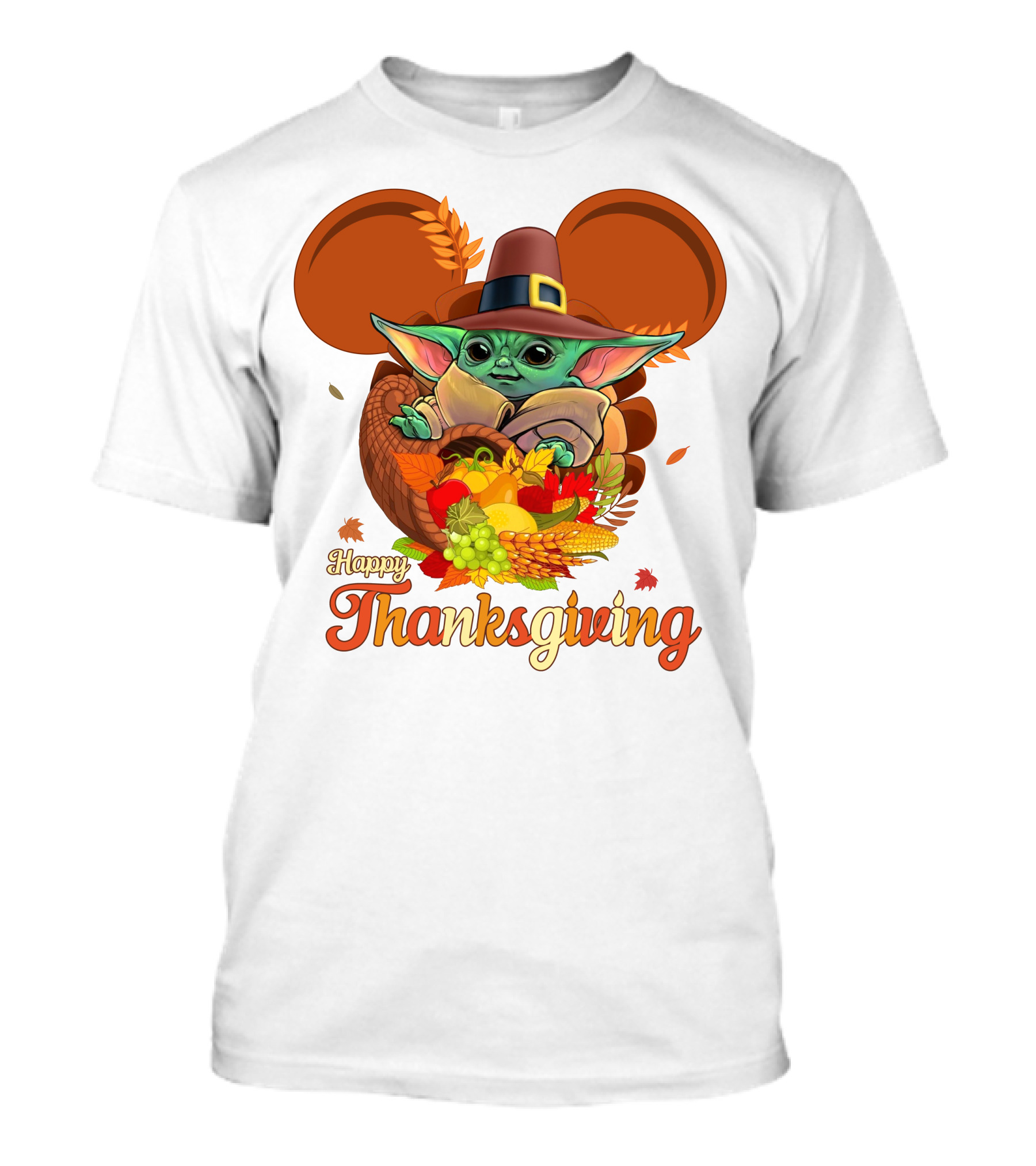 Happy Thanksgiving Baby Yoda Cornucopia With Pilgrim Hat T-Shirt