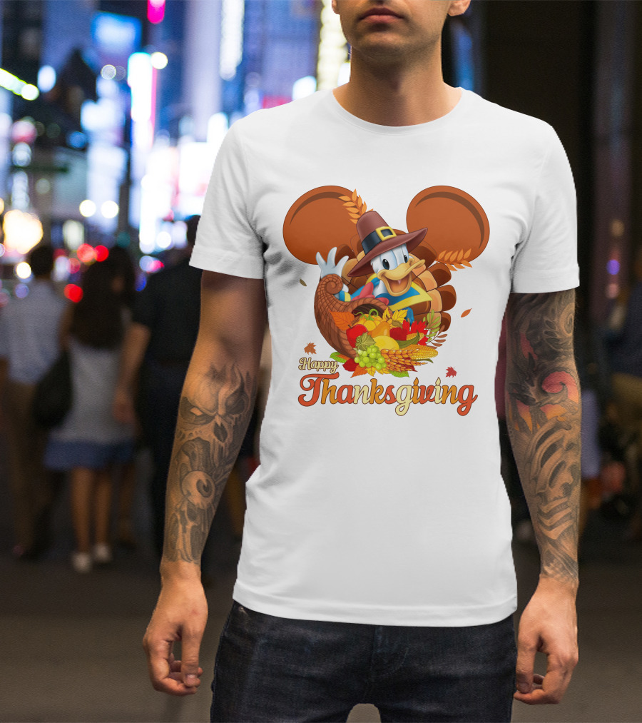 Happy Thanksgiving Donald Duck Cornucopia T-Shirt