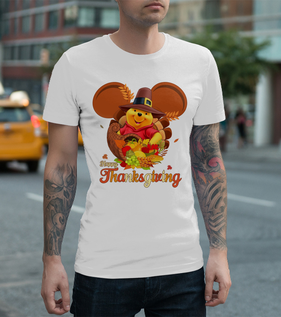 Happy Thanksgiving Pooh Cornucopia T-Shirt