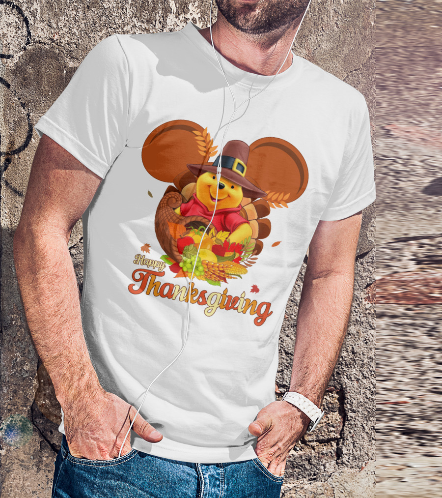 Happy Thanksgiving Pooh Cornucopia T-Shirt