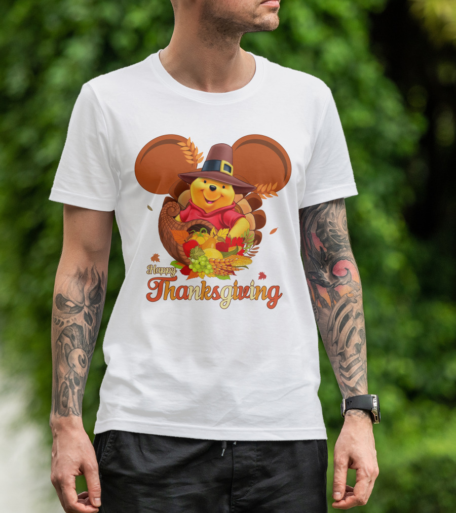 Happy Thanksgiving Pooh Cornucopia T-Shirt