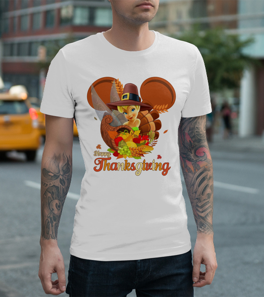 Happy Thanksgiving Tinker Bell Cornucopia Hat T-Shirt
