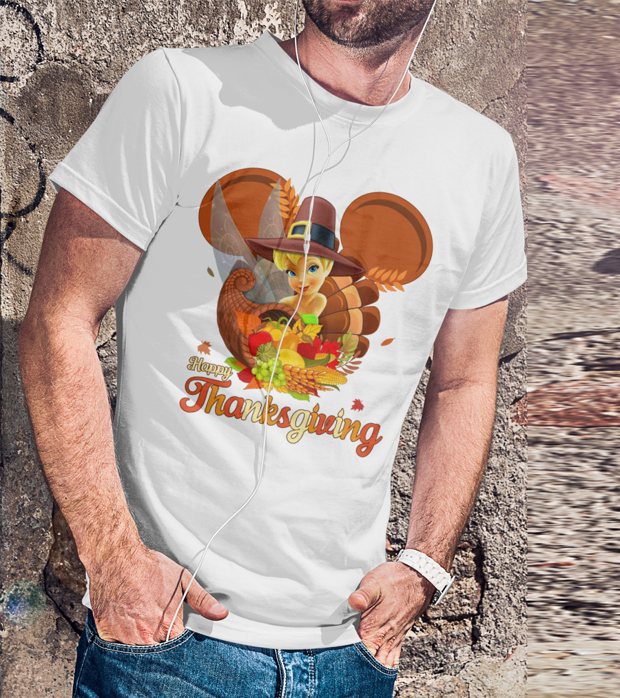 Happy Thanksgiving Tinker Bell Cornucopia Hat T-Shirt