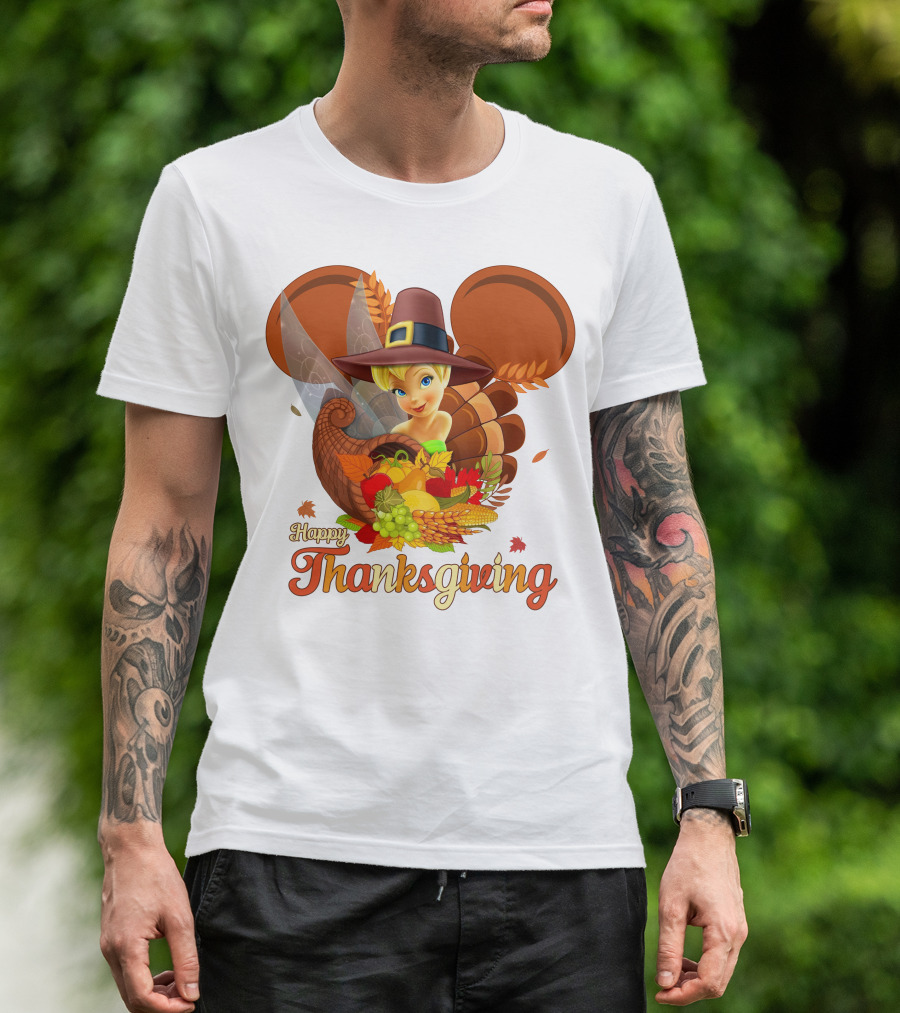 Happy Thanksgiving Tinker Bell Cornucopia Hat T-Shirt