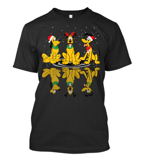Pluto Christmas Reflections With Santa Hats And Antlers T-Shirt