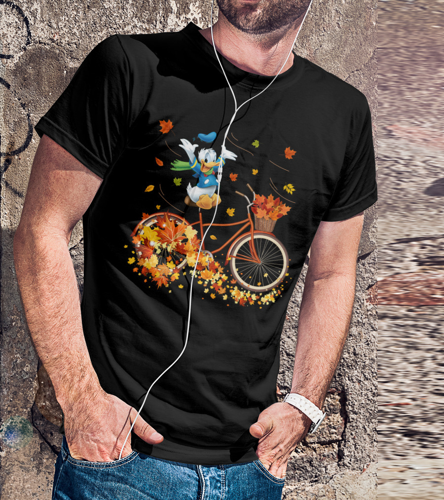 Donald Duck Autumn Bicycle Adventure With Falling Leaves T-Shirt