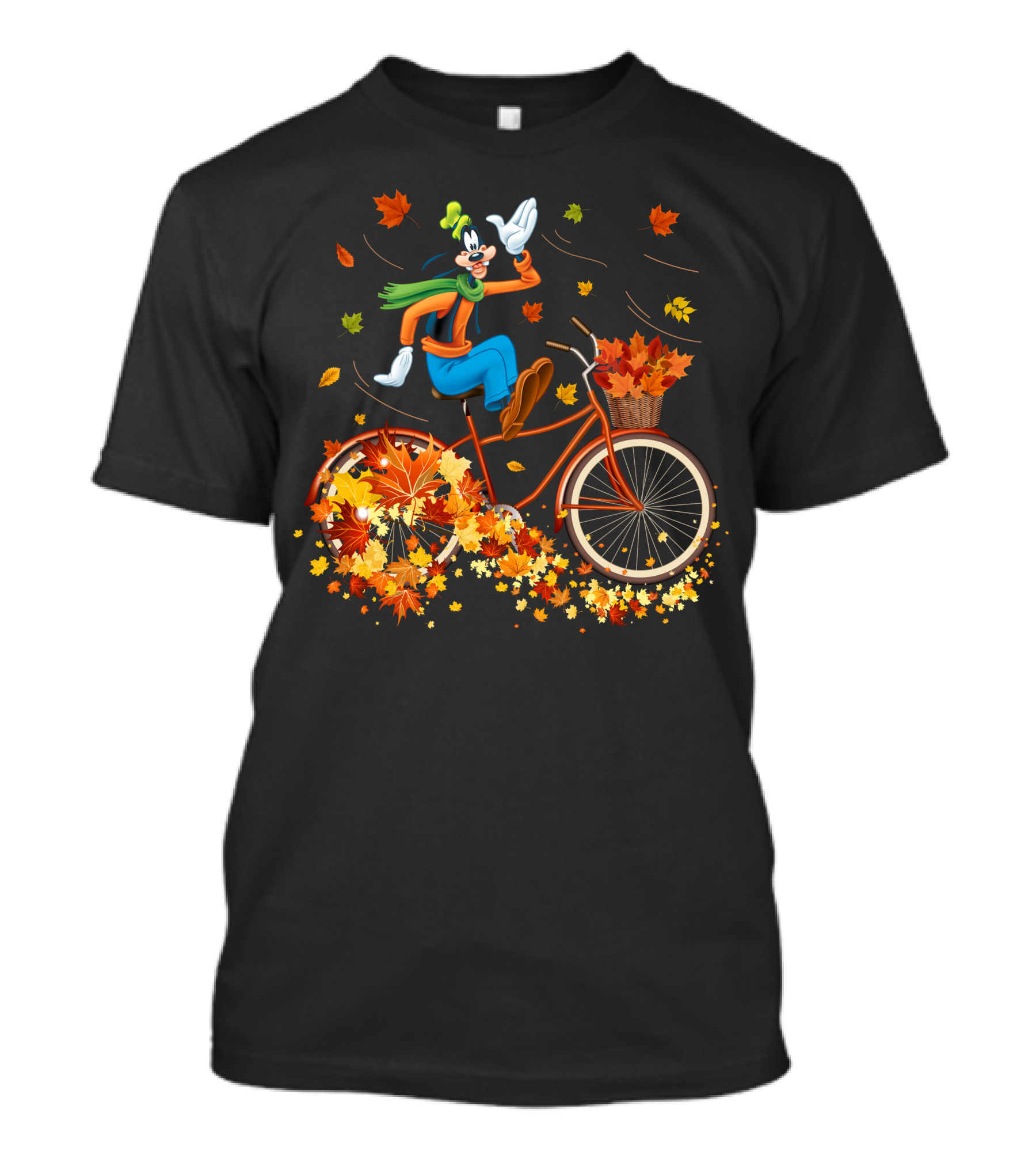Goofy Autumn Bicycle Ride With Falling Leaves T-Shirt