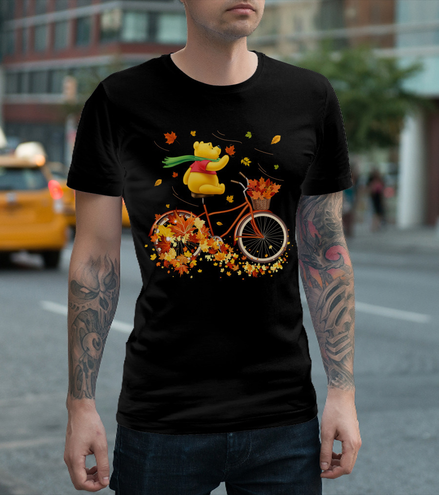 Winnie The Pooh Autumn Leaves Bicycle Ride T-Shirt