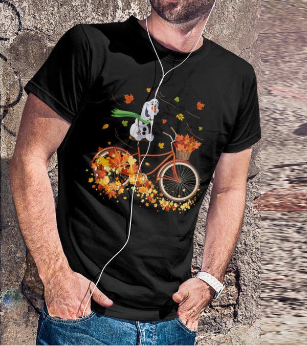 Olaf Riding A Bicycle With Autumn Leaves T-Shirt