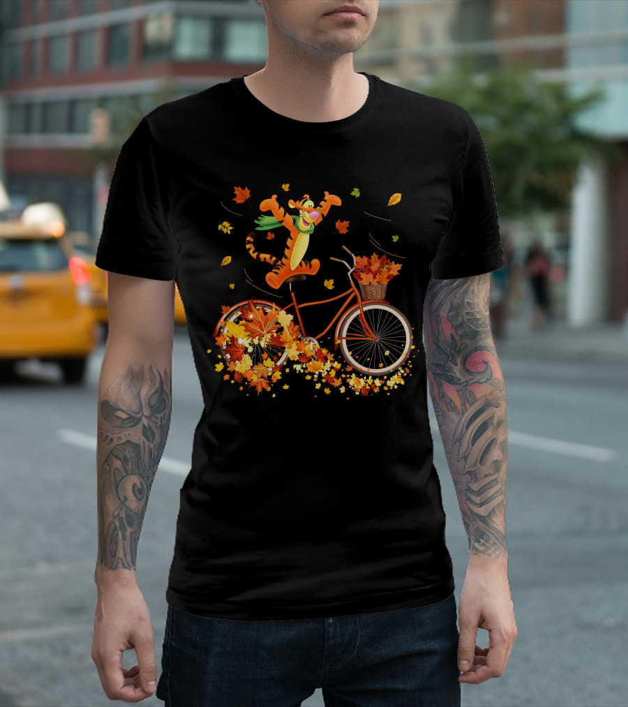 Tigger Autumn Bicycle Adventure With Falling Leaves T-Shirt