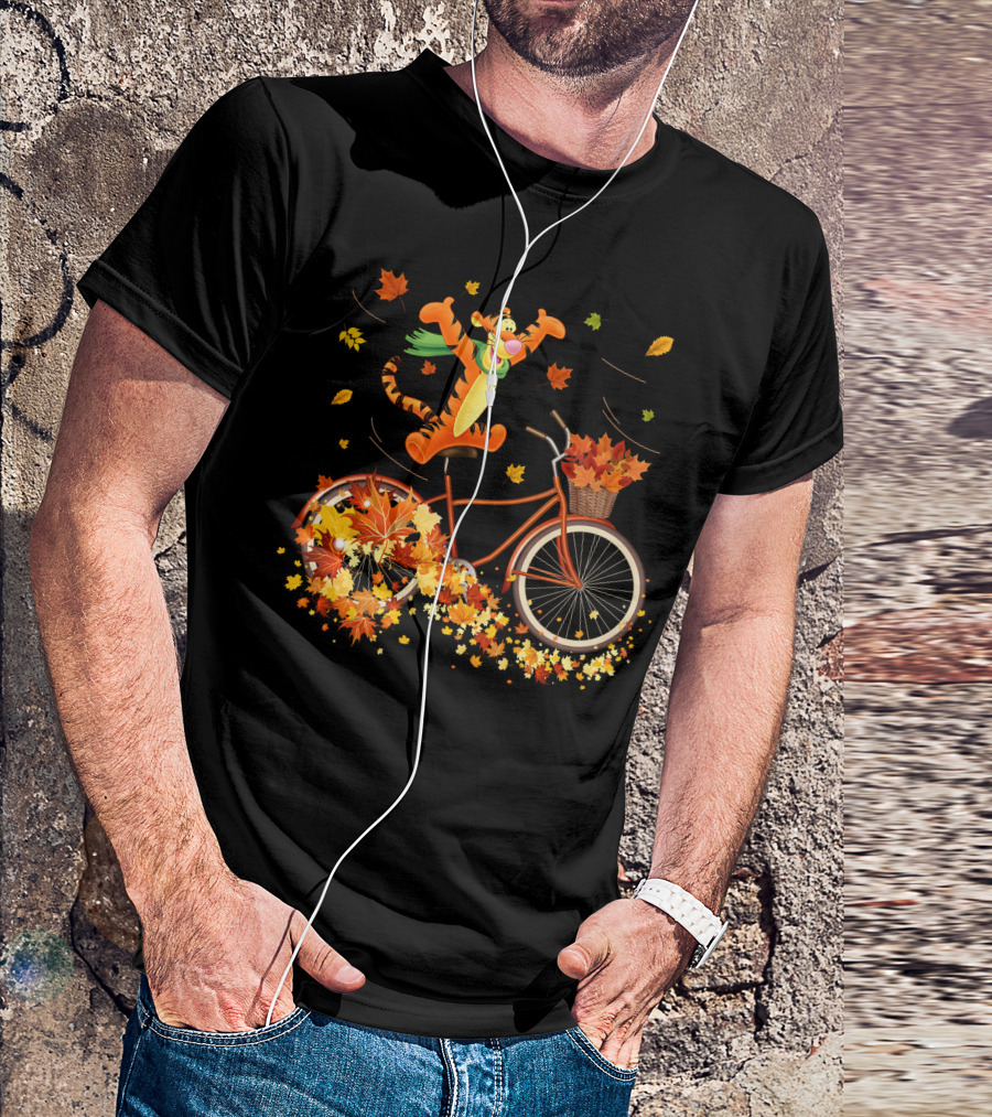 Tigger Autumn Bicycle Adventure With Falling Leaves T-Shirt
