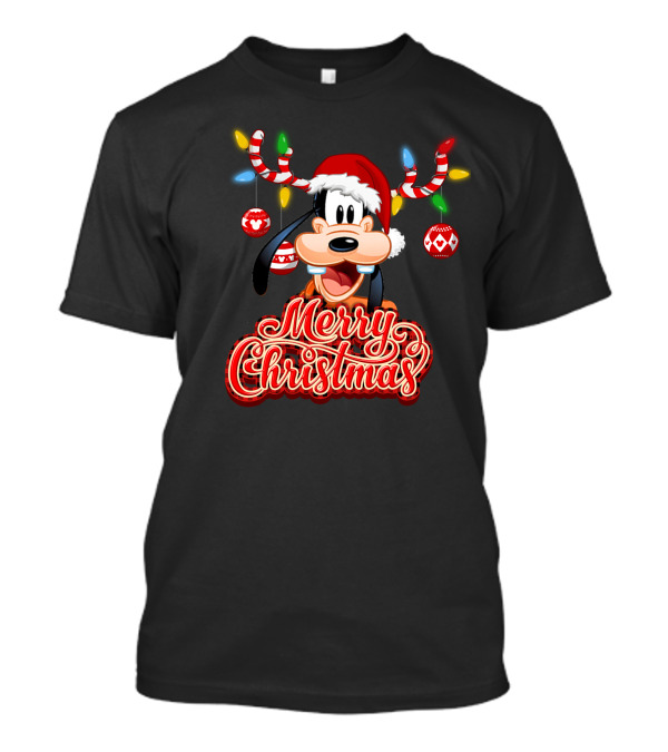 Merry Christmas Goofy Santa Hat Lights Antlers T-Shirt
