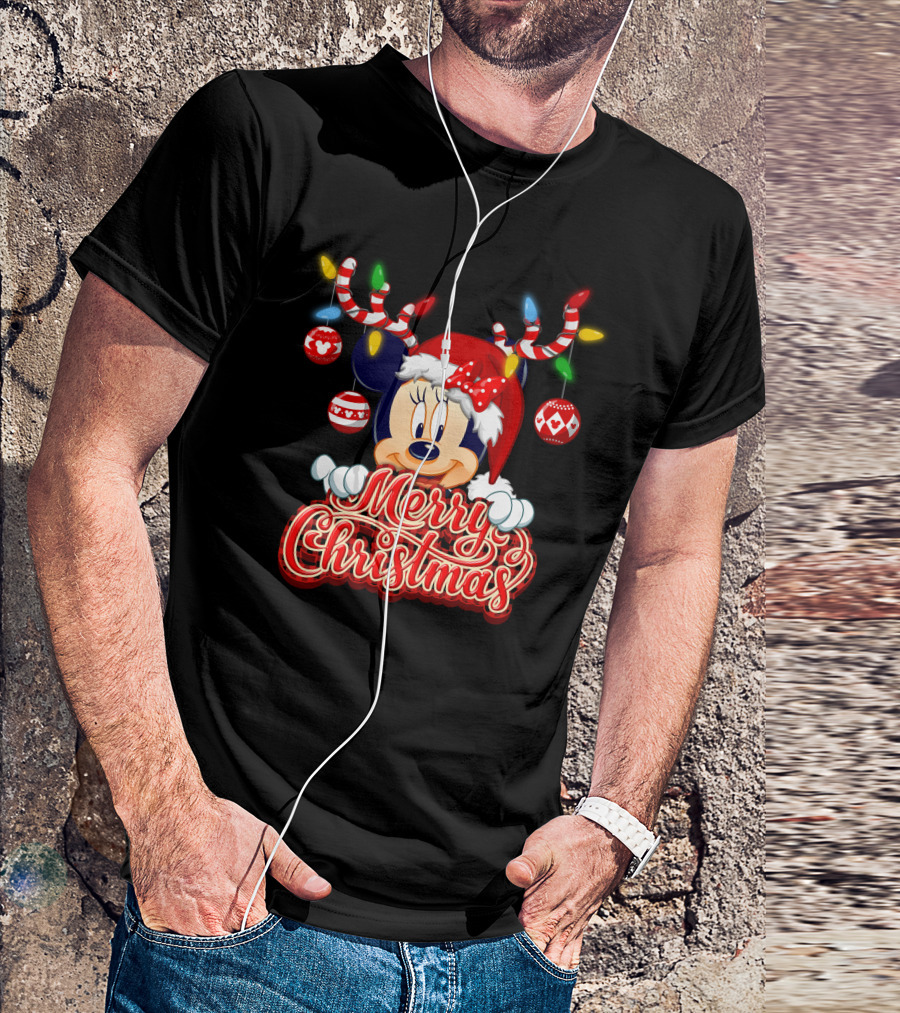 Minnie Mouse Merry Christmas Holiday Lights And Ornaments T-Shirt