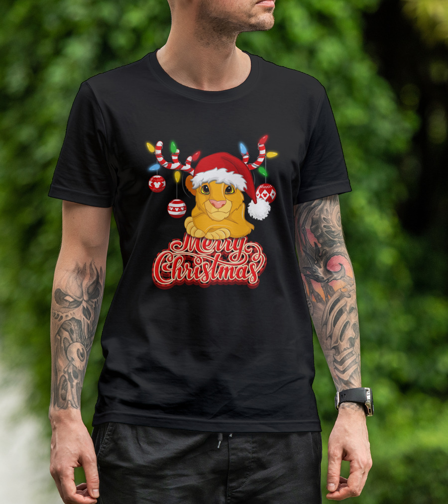 Simba Merry Christmas Santa Hat And Reindeer Antlers T-Shirt