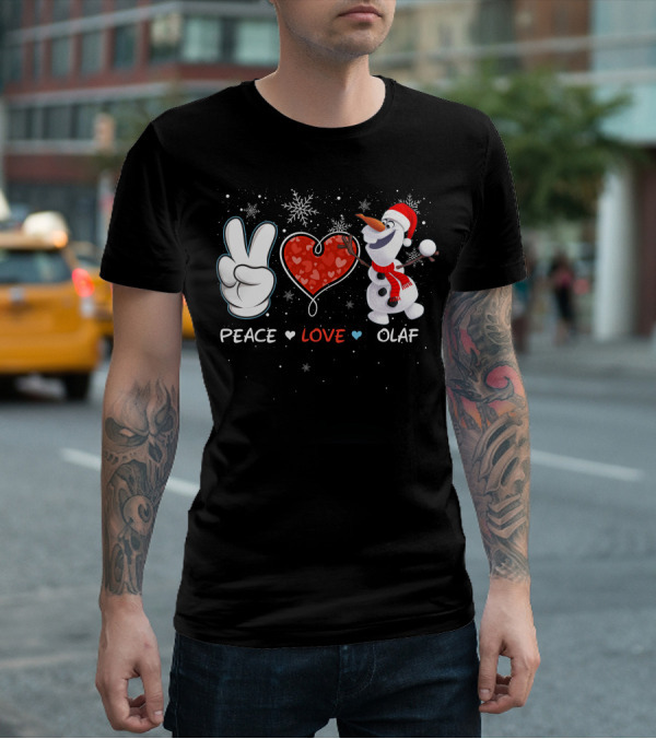 Peace Love Olaf Snowman Winter Holiday Theme T-Shirt