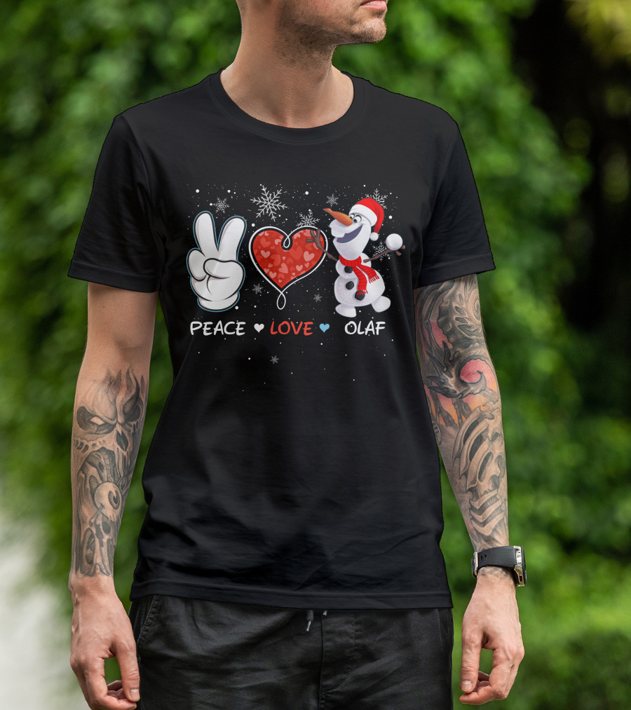 Peace Love Olaf Snowman Winter Holiday Theme T-Shirt