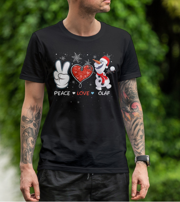Peace Love Olaf Snowman Winter Holiday Theme T-Shirt