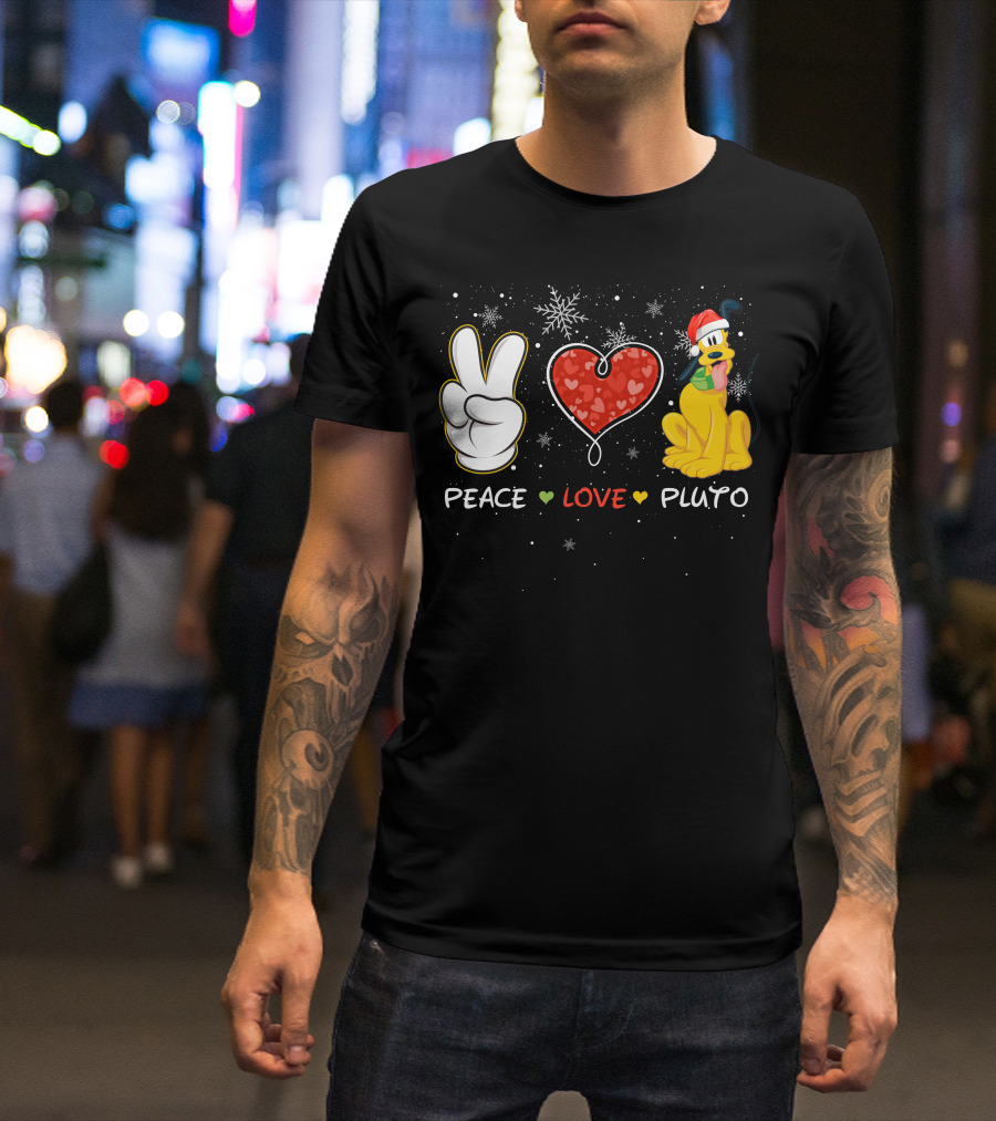 Peace Love Pluto Snowflakes Santa Hat T-Shirt
