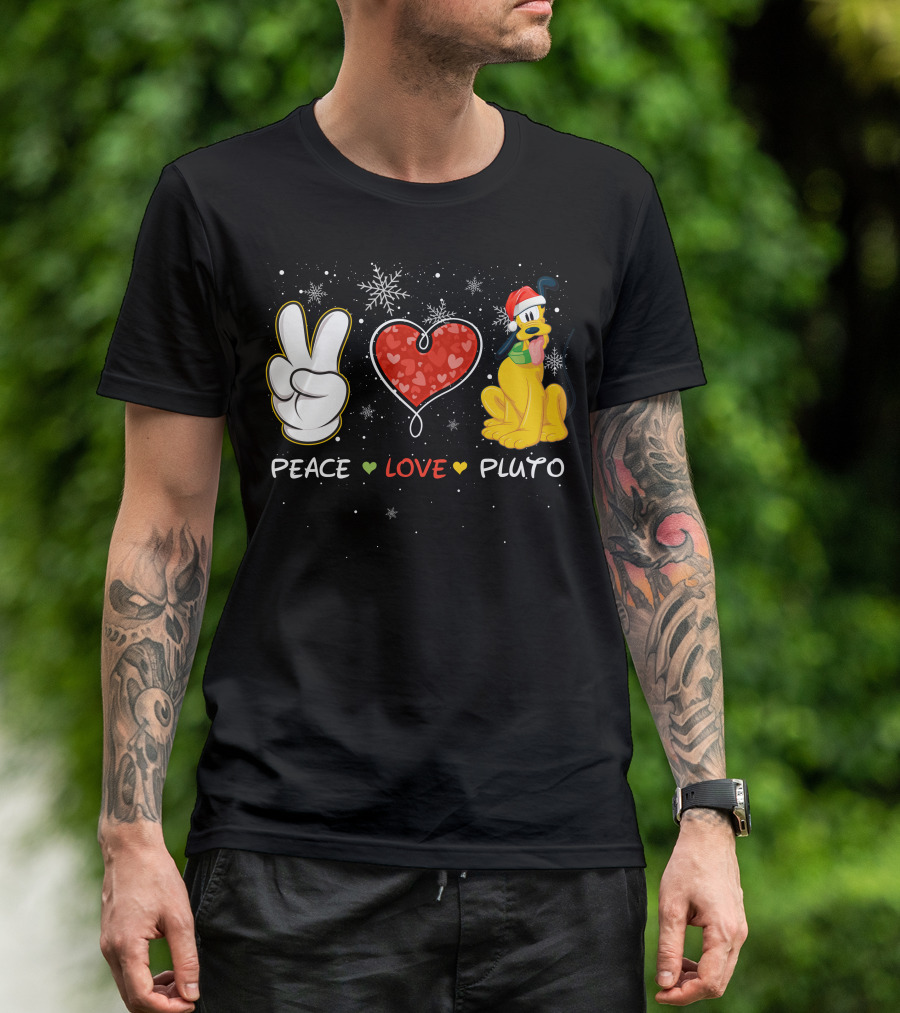 Peace Love Pluto Snowflakes Santa Hat T-Shirt