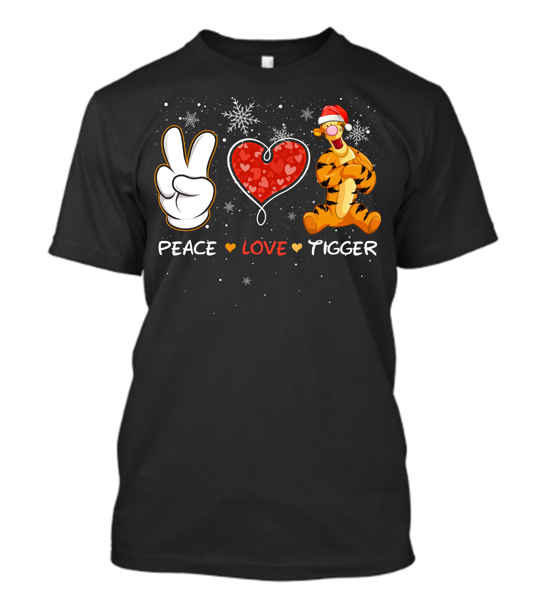 Peace Love Tigger Santa Hat Snowflakes T-Shirt