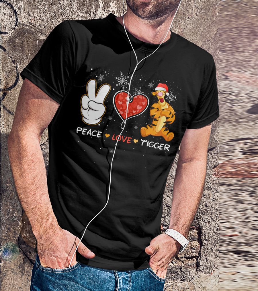 Peace Love Tigger Santa Hat Snowflakes T-Shirt