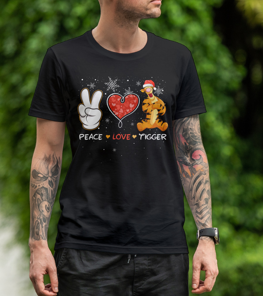 Peace Love Tigger Santa Hat Snowflakes T-Shirt