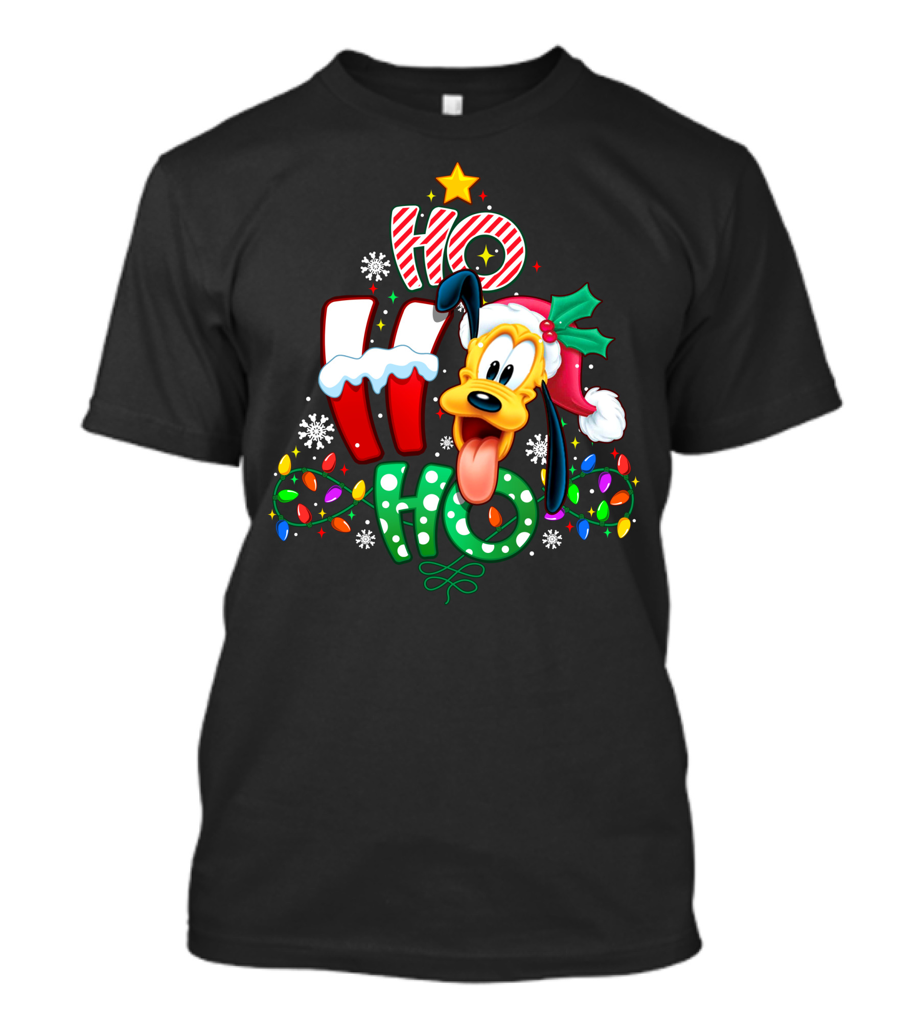 Ho Ho Ho Pluto Christmas Lights And Snowflakes T-Shirt